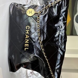 Chanel Shiny Black Quilted Bag with Gold Chain